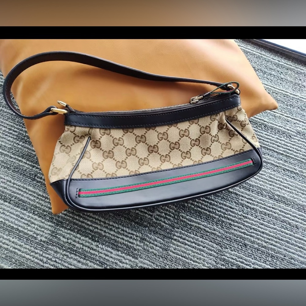 Gucci Mayfair Small Bow shoulder bag Original GG canvas with black leather Trim - Picture 2 of 15